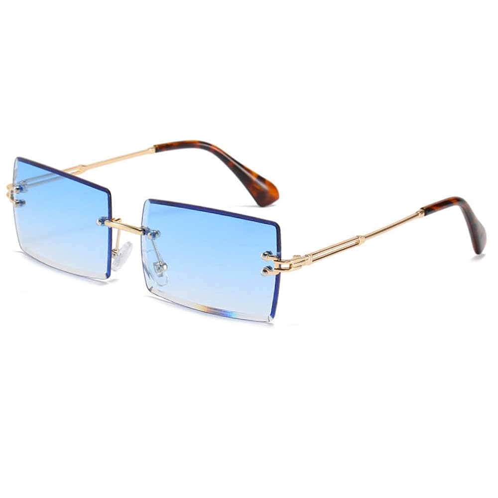 BAWUYI 90s 2000s Rectangle Rimless Sunglasses Women Men Y2K